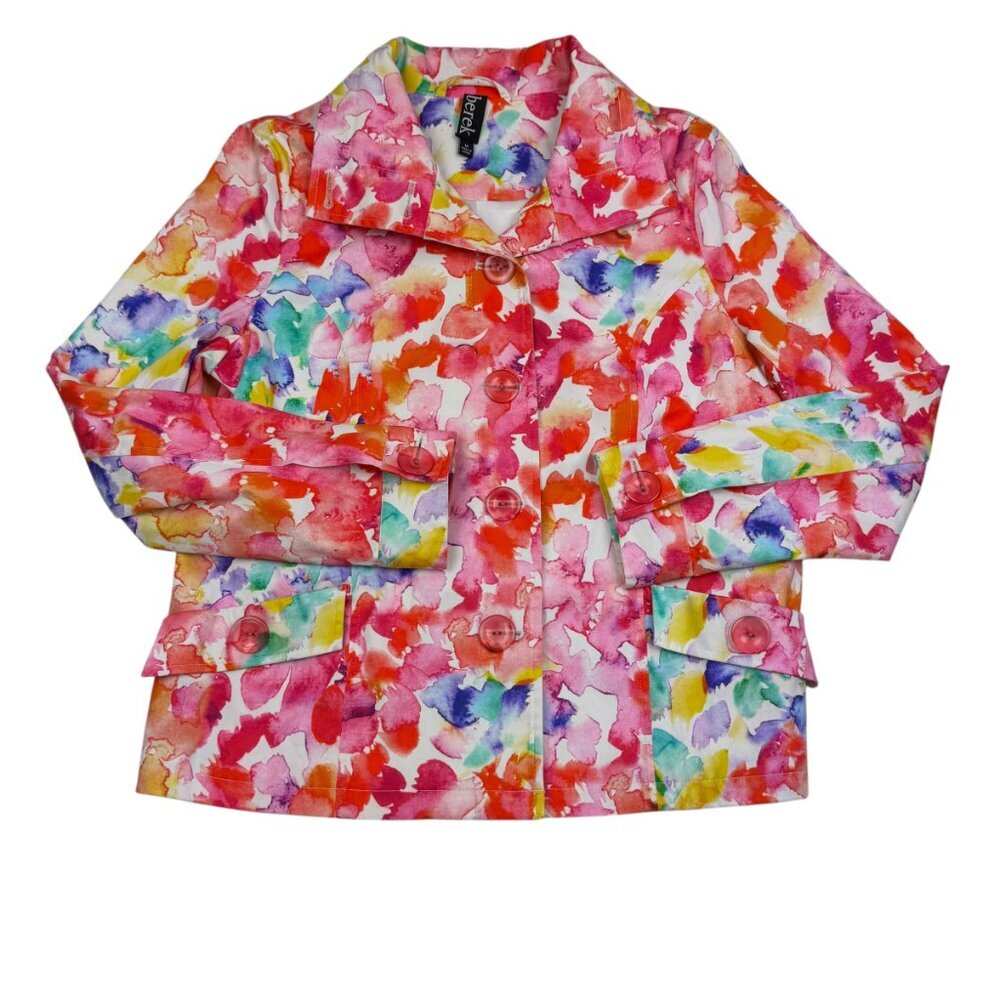 Berek Floral/Artsy/Art to Wear/Watercolor Stretch Cotton Jacket Women's Size M